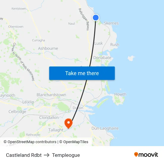 Castleland Rdbt to Templeogue map