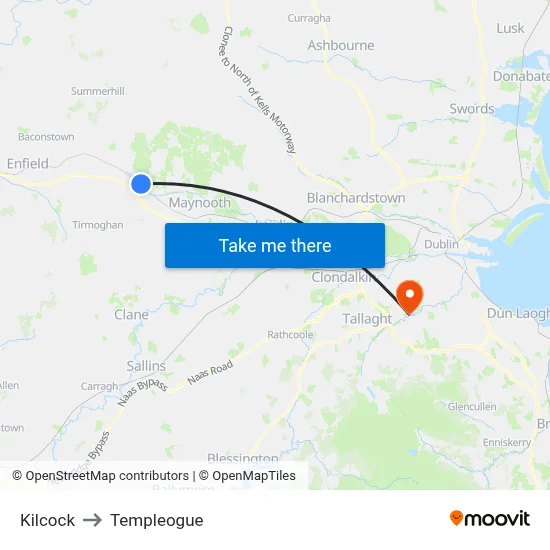 Kilcock to Templeogue map