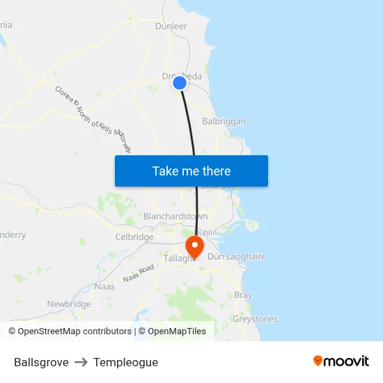Ballsgrove to Templeogue map