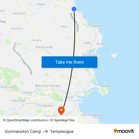 Gormanston Camp to Templeogue map