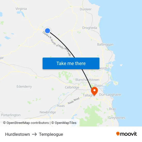 Hurdlestown to Templeogue map