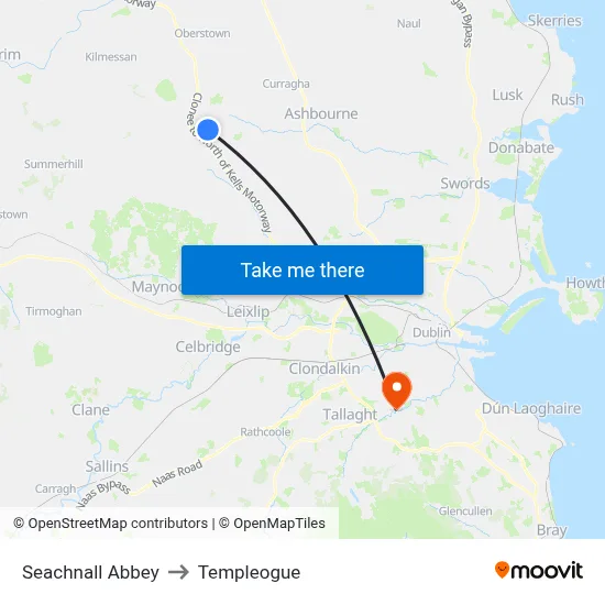 Seachnall Abbey to Templeogue map