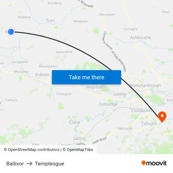 Ballivor to Templeogue map