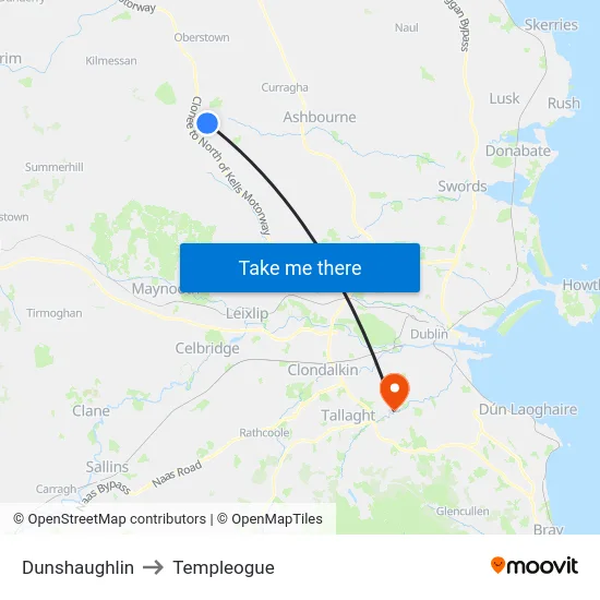 Dunshaughlin to Templeogue map