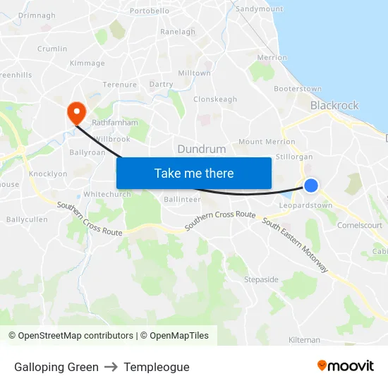 Galloping Green to Templeogue map
