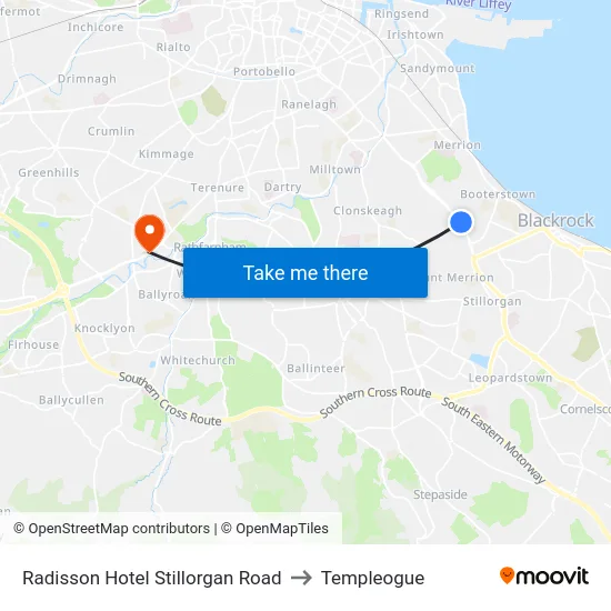 Radisson Hotel Stillorgan Road to Templeogue map