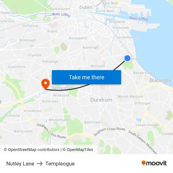 Nutley Lane to Templeogue map
