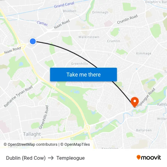 Dublin (Red Cow) to Templeogue map