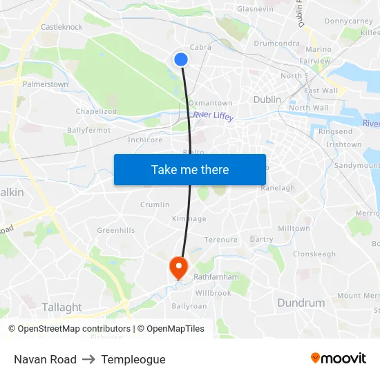 Navan Road to Templeogue map
