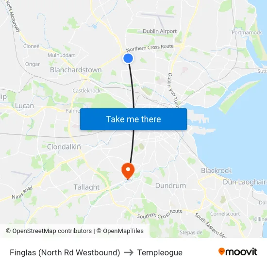 Finglas (North Rd Westbound) to Templeogue map