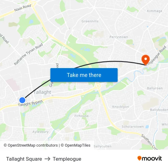 Tallaght Square to Templeogue map