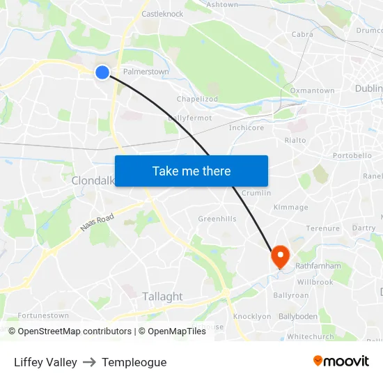 Liffey Valley to Templeogue map