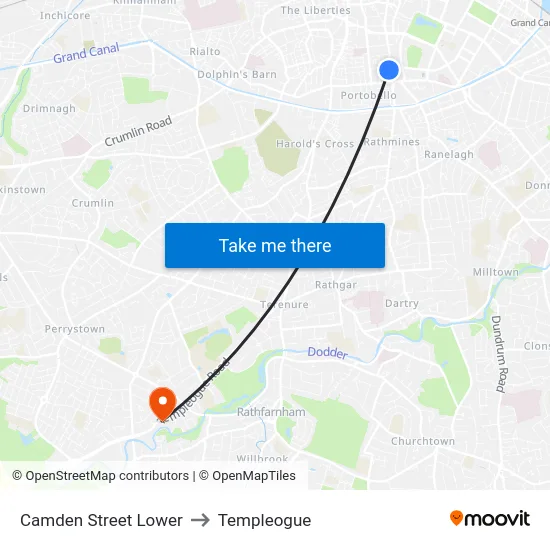 Camden Street Lower to Templeogue map