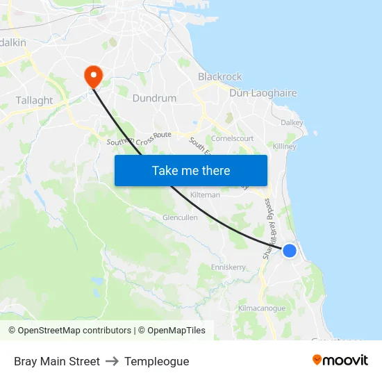 Bray Main Street to Templeogue map