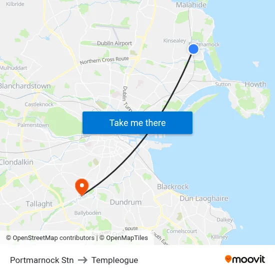Portmarnock Stn to Templeogue map