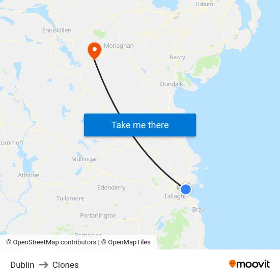 Dublin to Clones map