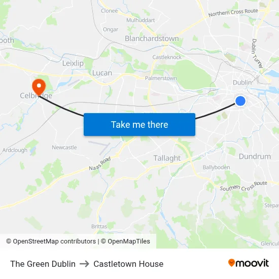The Green Dublin to Castletown House map