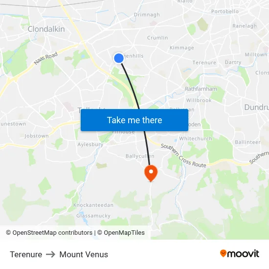 Terenure to Mount Venus map