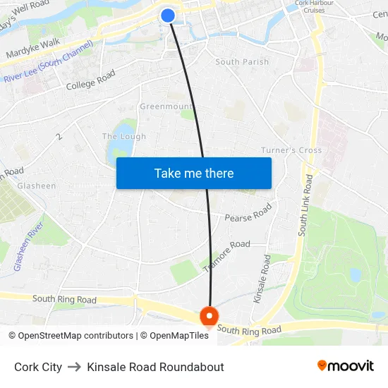 Cork City to Kinsale Road Roundabout map