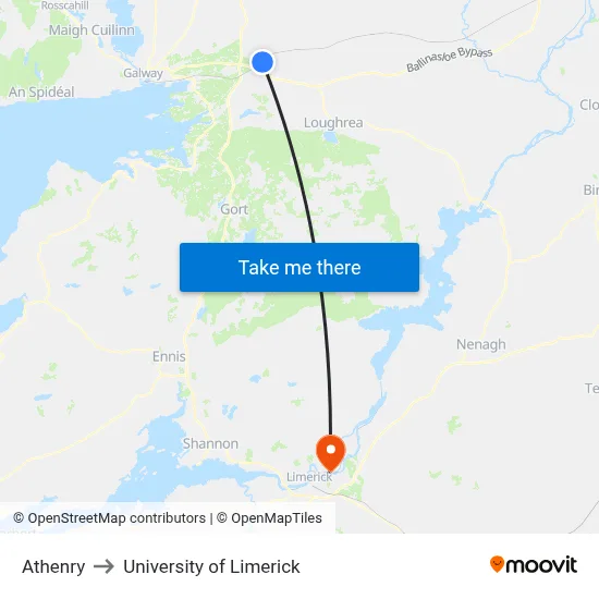 Athenry to University of Limerick map