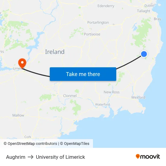 Aughrim to University of Limerick map