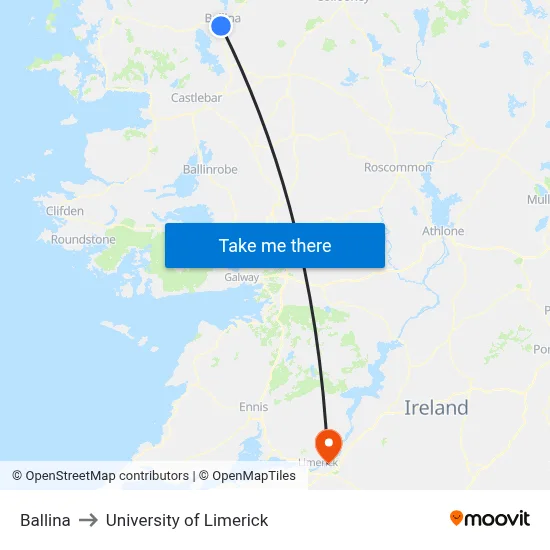 Ballina to University of Limerick map