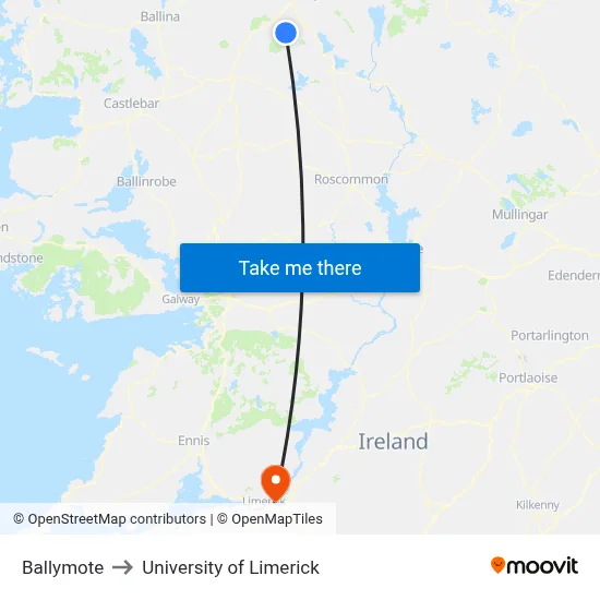 Ballymote to University of Limerick map