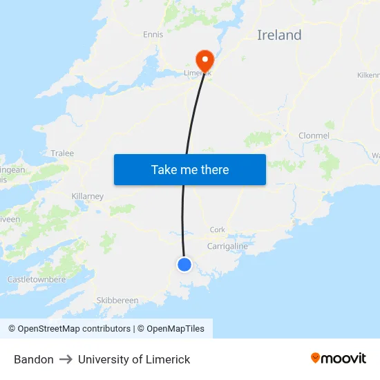 Bandon to University of Limerick map
