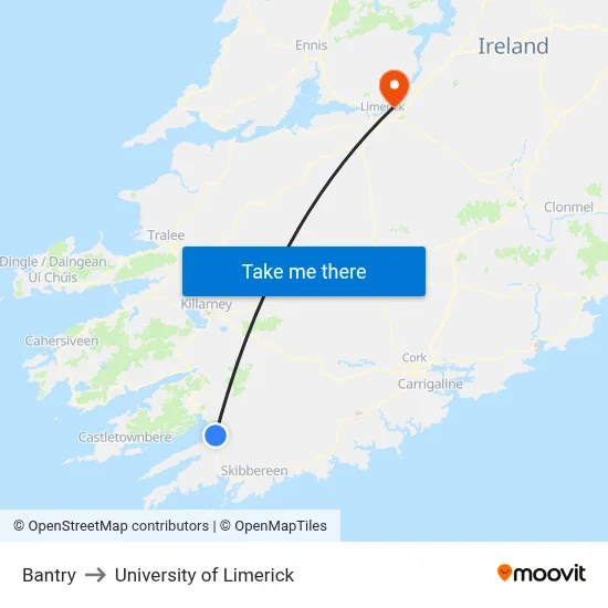 Bantry to University of Limerick map