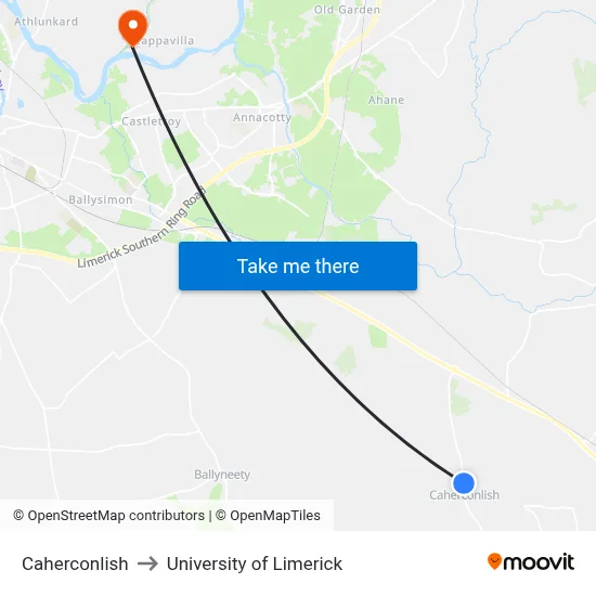 Caherconlish to University of Limerick map