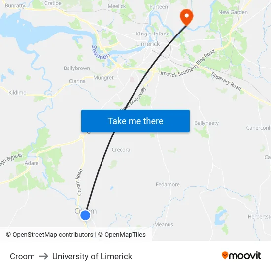 Croom to University of Limerick map