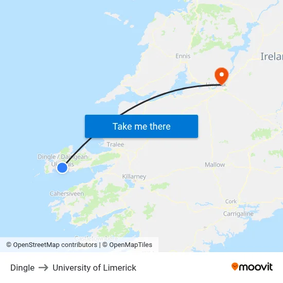 Dingle to University of Limerick map