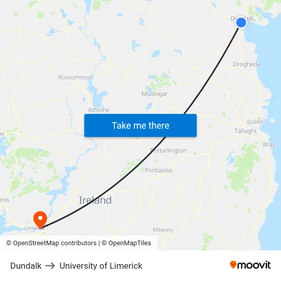 Dundalk to University of Limerick map
