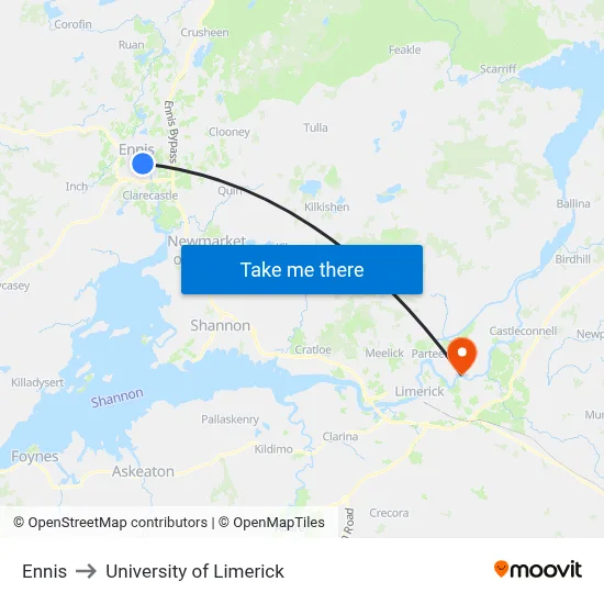 Ennis to University of Limerick map