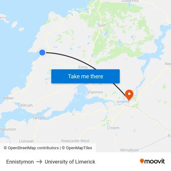Ennistymon to University of Limerick map