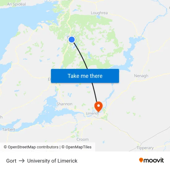 Gort to University of Limerick map