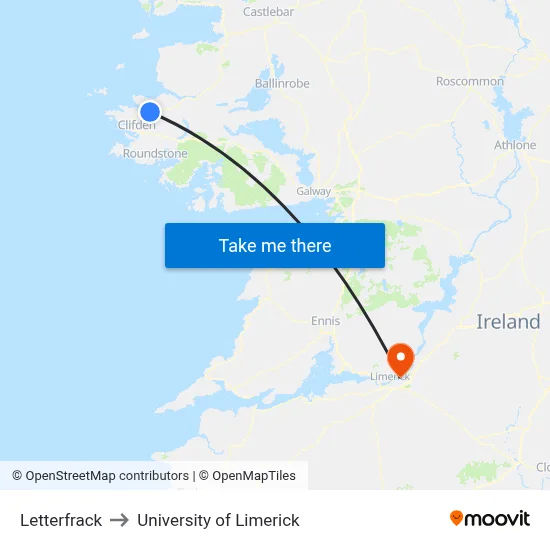Letterfrack to University of Limerick map
