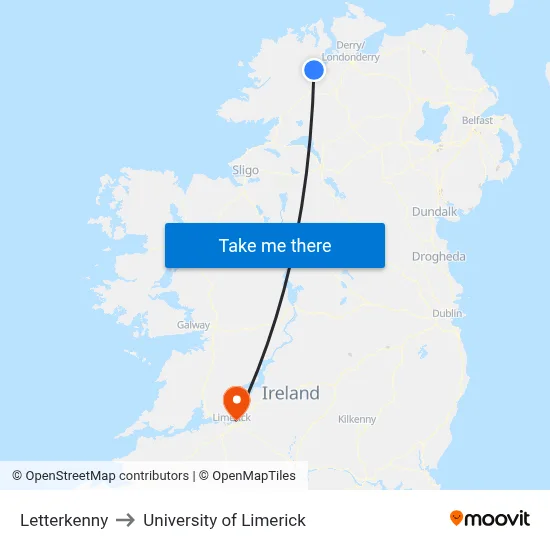 Letterkenny to University of Limerick map