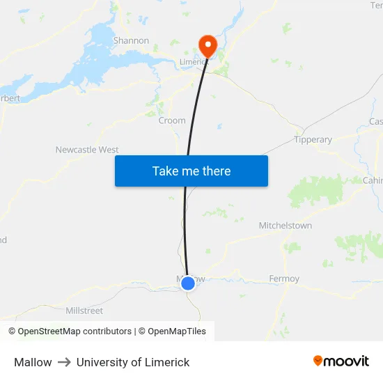 Mallow to University of Limerick map