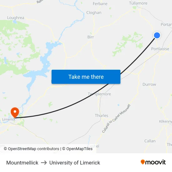 Mountmellick to University of Limerick map