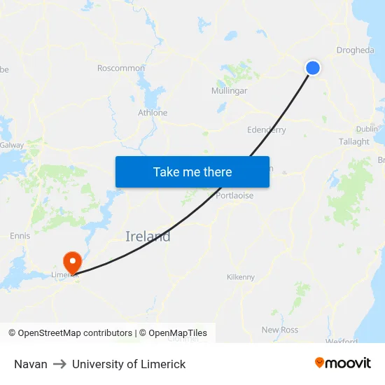 Navan to University of Limerick map