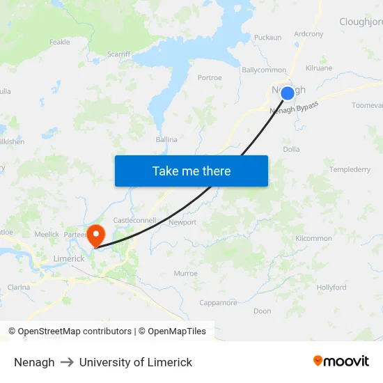 Nenagh to University of Limerick map