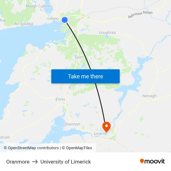 Oranmore to University of Limerick map