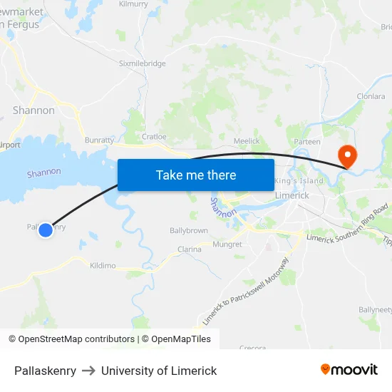 Pallaskenry to University of Limerick map