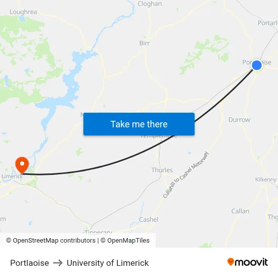 Portlaoise to University of Limerick map