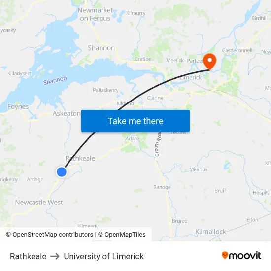 Rathkeale to University of Limerick map