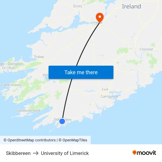 Skibbereen to University of Limerick map