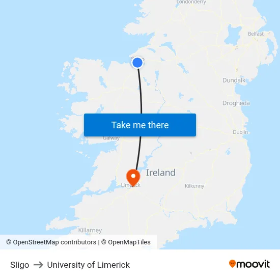 Sligo to University of Limerick map