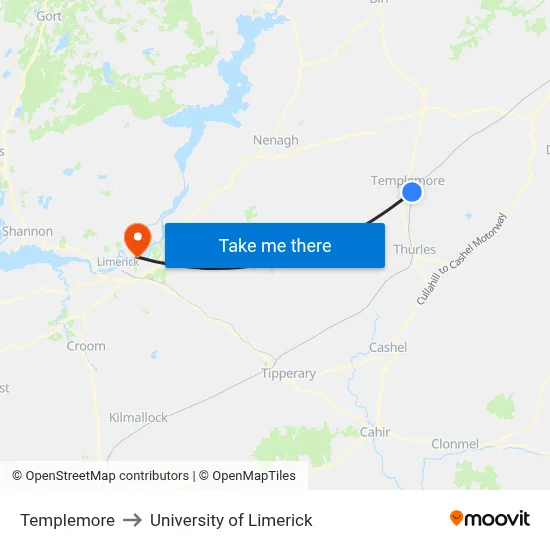 Templemore to University of Limerick map