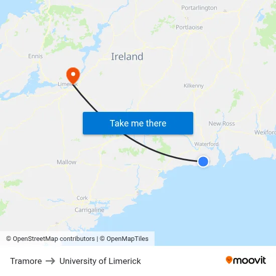 Tramore to University of Limerick map